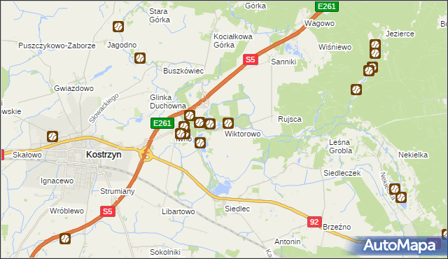 mapa Wiktorowo gmina Kostrzyn, Wiktorowo gmina Kostrzyn na mapie Targeo