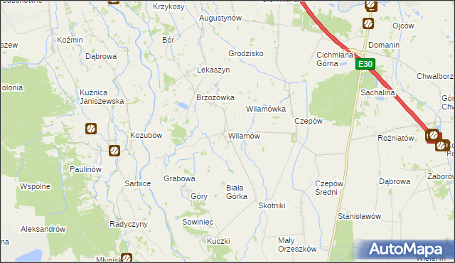 mapa Wilamów gmina Uniejów, Wilamów gmina Uniejów na mapie Targeo