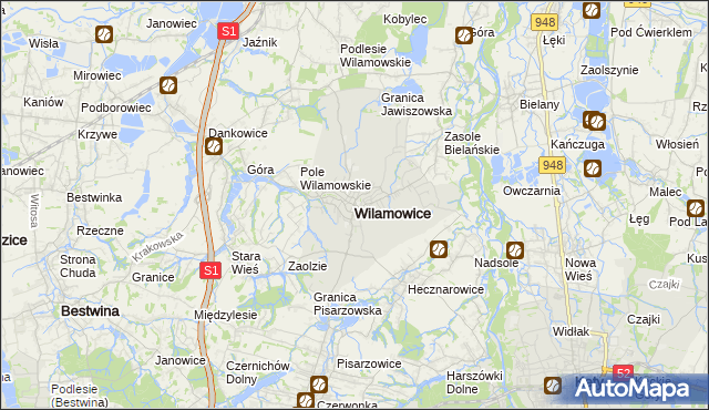 mapa Wilamowice powiat bielski, Wilamowice powiat bielski na mapie Targeo