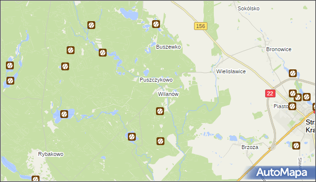 mapa Wilanów gmina Strzelce Krajeńskie, Wilanów gmina Strzelce Krajeńskie na mapie Targeo