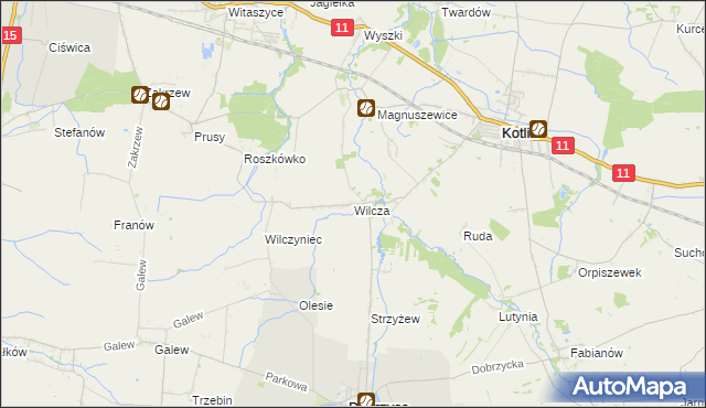 mapa Wilcza gmina Kotlin, Wilcza gmina Kotlin na mapie Targeo