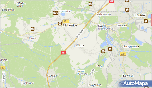 mapa Wilcza gmina Pilchowice, Wilcza gmina Pilchowice na mapie Targeo