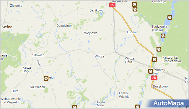 mapa Wilcze gmina Koronowo, Wilcze gmina Koronowo na mapie Targeo