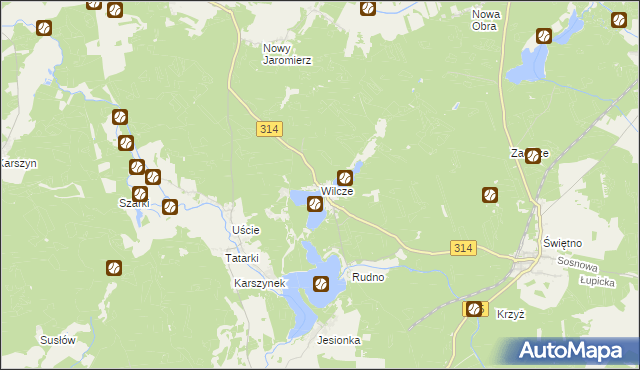 mapa Wilcze gmina Wolsztyn, Wilcze gmina Wolsztyn na mapie Targeo