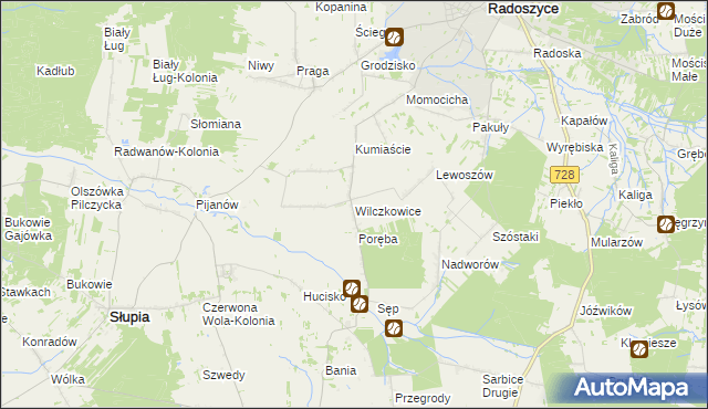 mapa Wilczkowice gmina Radoszyce, Wilczkowice gmina Radoszyce na mapie Targeo
