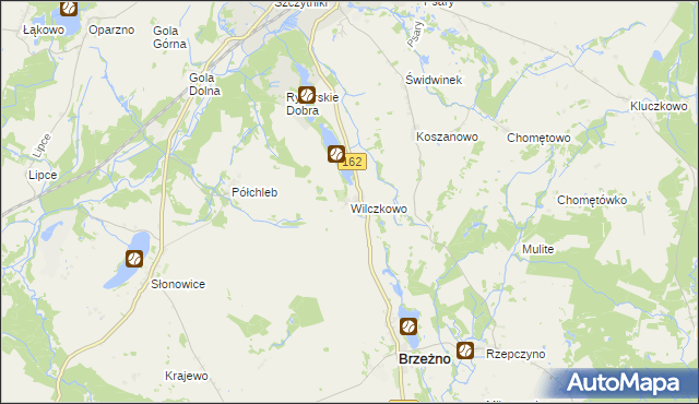 mapa Wilczkowo gmina Brzeżno, Wilczkowo gmina Brzeżno na mapie Targeo