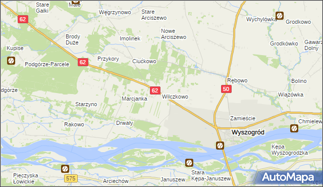 mapa Wilczkowo gmina Wyszogród, Wilczkowo gmina Wyszogród na mapie Targeo