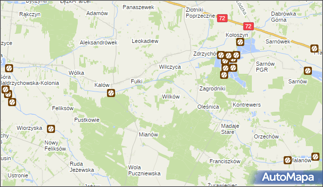 mapa Wilków gmina Dalików, Wilków gmina Dalików na mapie Targeo