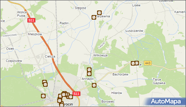 mapa Wilkowyja gmina Jarocin, Wilkowyja gmina Jarocin na mapie Targeo