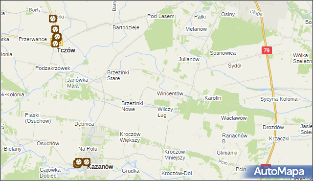 mapa Wincentów gmina Tczów, Wincentów gmina Tczów na mapie Targeo