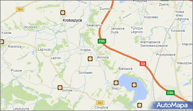 mapa Winnica gmina Krotoszyce, Winnica gmina Krotoszyce na mapie Targeo