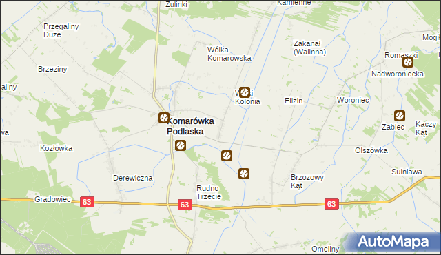 mapa Wiski gmina Komarówka Podlaska, Wiski gmina Komarówka Podlaska na mapie Targeo