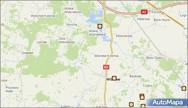 mapa Wiśniew-Kolonia, Wiśniew-Kolonia na mapie Targeo