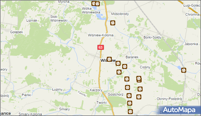 mapa Wiśniew powiat siedlecki, Wiśniew powiat siedlecki na mapie Targeo