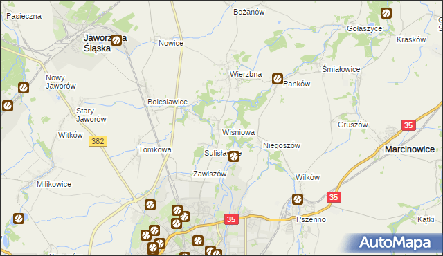 mapa Wiśniowa gmina Świdnica, Wiśniowa gmina Świdnica na mapie Targeo