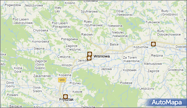 mapa Wiśniowa powiat strzyżowski, Wiśniowa powiat strzyżowski na mapie Targeo