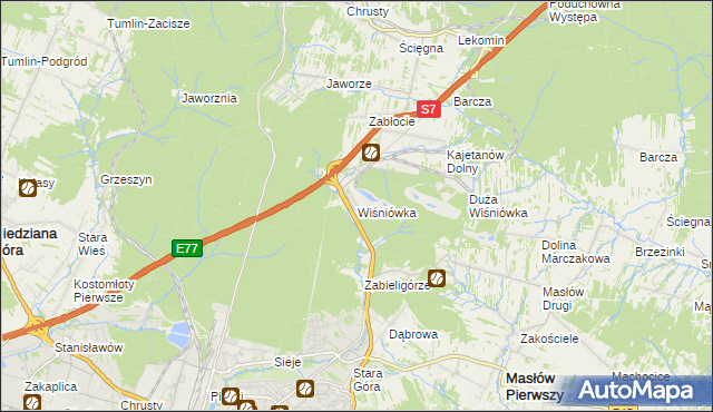 mapa Wiśniówka gmina Masłów, Wiśniówka gmina Masłów na mapie Targeo