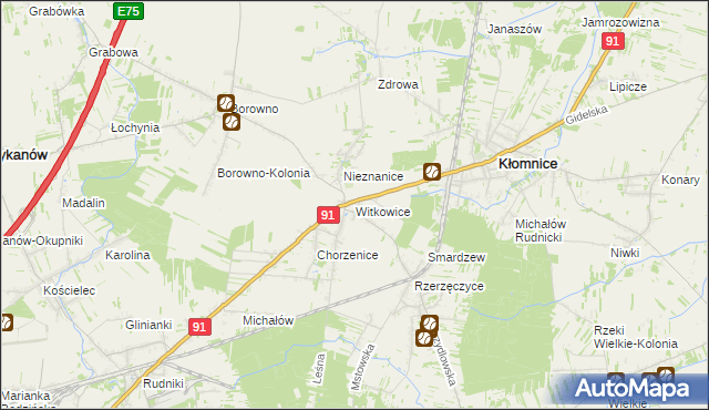 mapa Witkowice gmina Kłomnice, Witkowice gmina Kłomnice na mapie Targeo