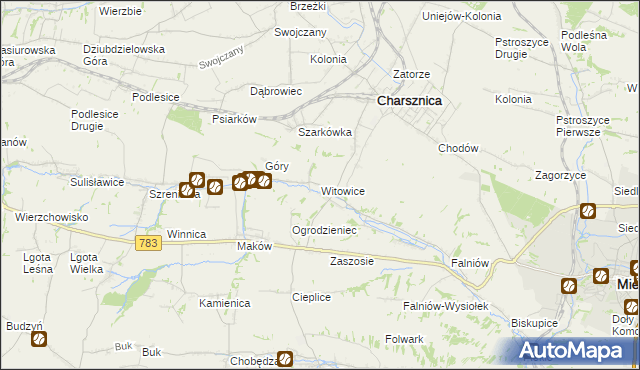 mapa Witowice gmina Charsznica, Witowice gmina Charsznica na mapie Targeo