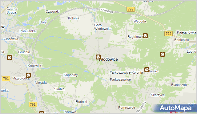 mapa Włodowice powiat zawierciański, Włodowice powiat zawierciański na mapie Targeo