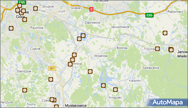 mapa Wojanów, Wojanów na mapie Targeo