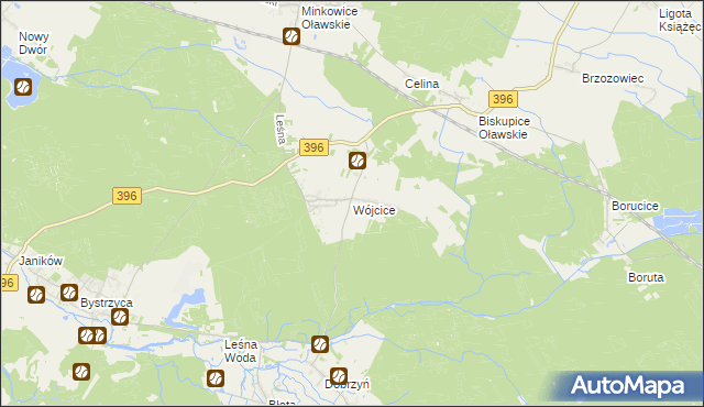 mapa Wójcice gmina Jelcz-Laskowice, Wójcice gmina Jelcz-Laskowice na mapie Targeo