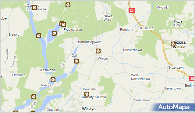 mapa Wójcin gmina Jeziora Wielkie, Wójcin gmina Jeziora Wielkie na mapie Targeo