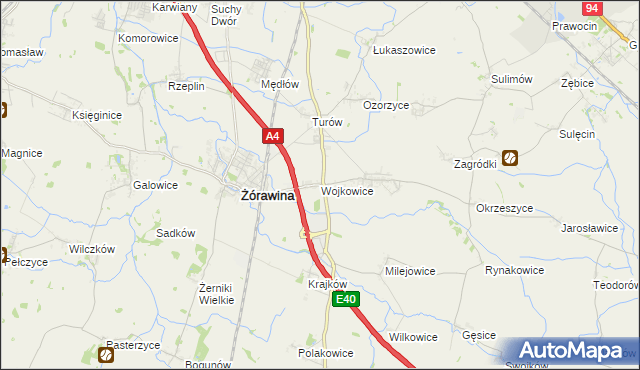 mapa Wojkowice gmina Żórawina, Wojkowice gmina Żórawina na mapie Targeo