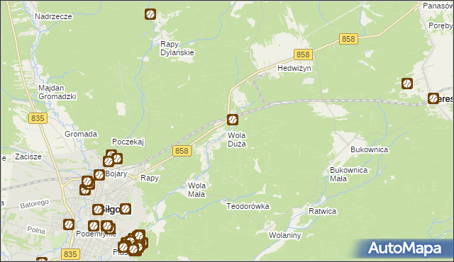 mapa Wola Duża gmina Biłgoraj, Wola Duża gmina Biłgoraj na mapie Targeo