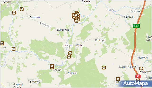 mapa Wola gmina Kozłowo, Wola gmina Kozłowo na mapie Targeo