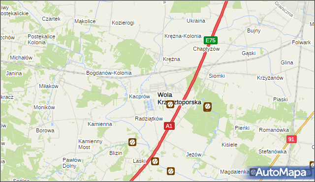 mapa Wola Krzysztoporska, Wola Krzysztoporska na mapie Targeo