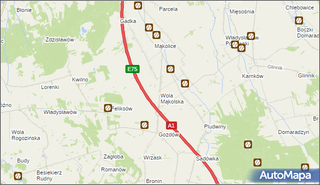 mapa Wola Mąkolska, Wola Mąkolska na mapie Targeo