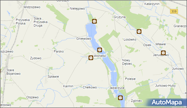 mapa Wonieść gmina Śmigiel, Wonieść gmina Śmigiel na mapie Targeo