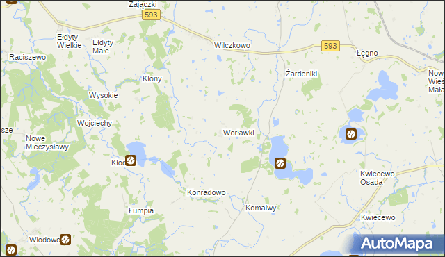 mapa Worławki gmina Świątki, Worławki gmina Świątki na mapie Targeo