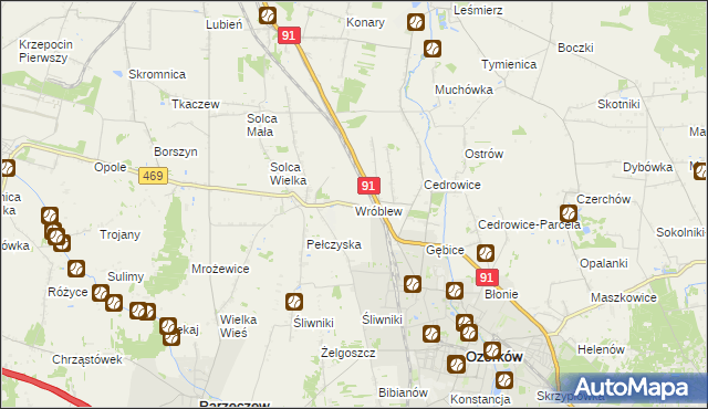 mapa Wróblew gmina Ozorków, Wróblew gmina Ozorków na mapie Targeo