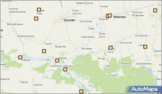 mapa Wróblew gmina Skomlin, Wróblew gmina Skomlin na mapie Targeo