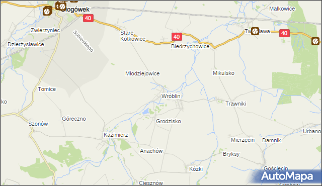 mapa Wróblin, Wróblin na mapie Targeo
