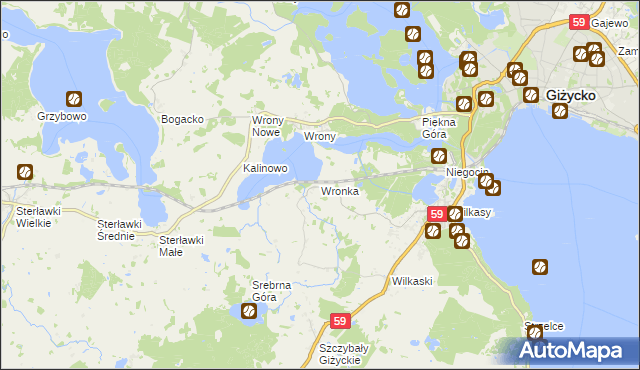 mapa Wronka gmina Giżycko, Wronka gmina Giżycko na mapie Targeo