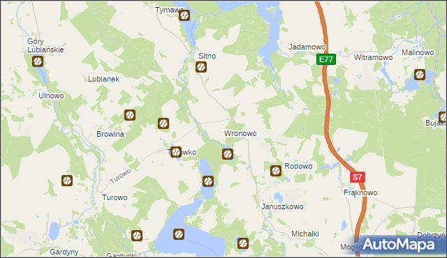 mapa Wronowo gmina Kozłowo, Wronowo gmina Kozłowo na mapie Targeo