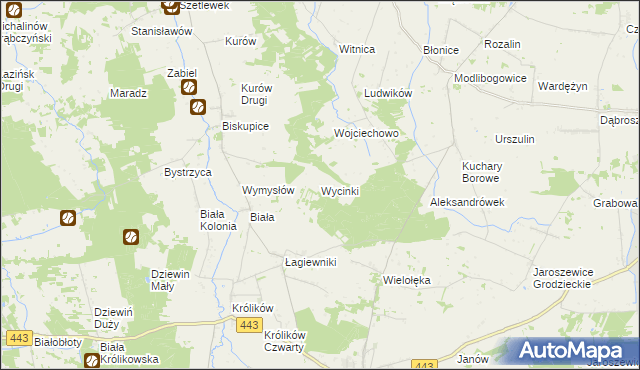 mapa Wycinki gmina Grodziec, Wycinki gmina Grodziec na mapie Targeo