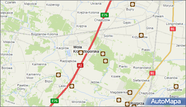 mapa Wygoda gmina Wola Krzysztoporska, Wygoda gmina Wola Krzysztoporska na mapie Targeo