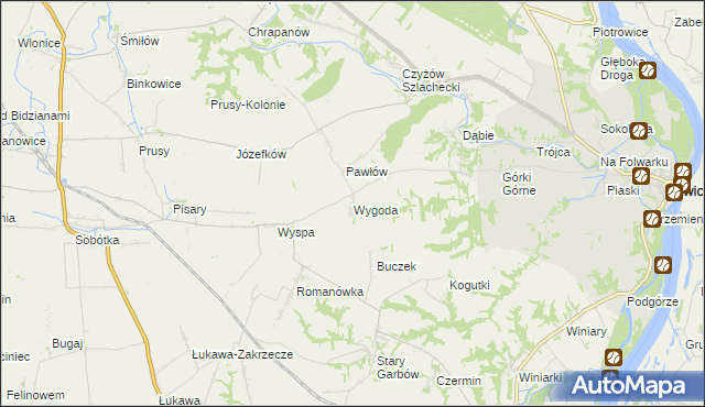 mapa Wygoda gmina Zawichost, Wygoda gmina Zawichost na mapie Targeo