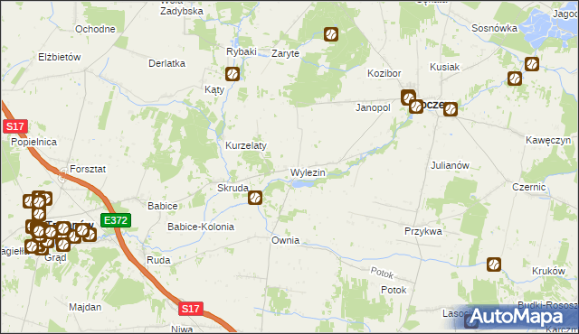 mapa Wylezin gmina Kłoczew, Wylezin gmina Kłoczew na mapie Targeo