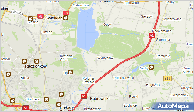 mapa Wymysłów gmina Bobrowniki, Wymysłów gmina Bobrowniki na mapie Targeo