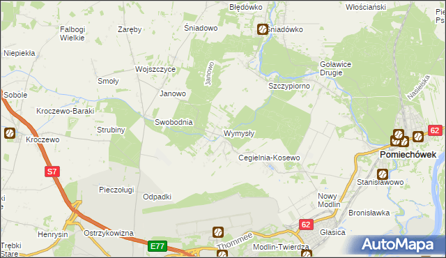 mapa Wymysły gmina Pomiechówek, Wymysły gmina Pomiechówek na mapie Targeo