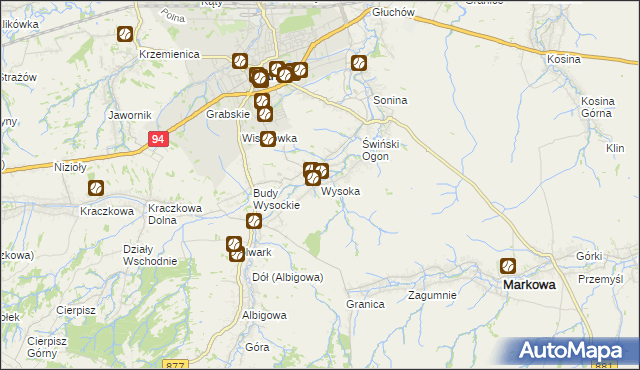 mapa Wysoka gmina Łańcut, Wysoka gmina Łańcut na mapie Targeo