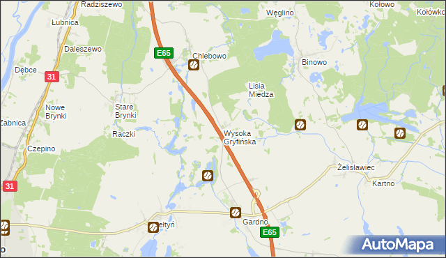 mapa Wysoka Gryfińska, Wysoka Gryfińska na mapie Targeo