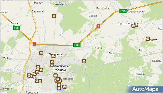 mapa Wysokie gmina Międzyrzec Podlaski, Wysokie gmina Międzyrzec Podlaski na mapie Targeo