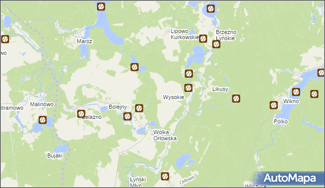 mapa Wysokie gmina Nidzica, Wysokie gmina Nidzica na mapie Targeo