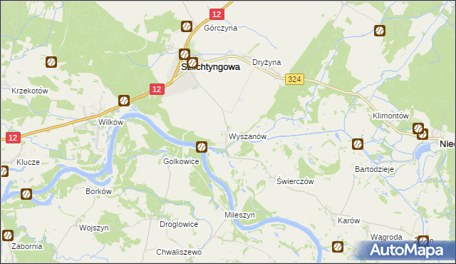 mapa Wyszanów gmina Szlichtyngowa, Wyszanów gmina Szlichtyngowa na mapie Targeo